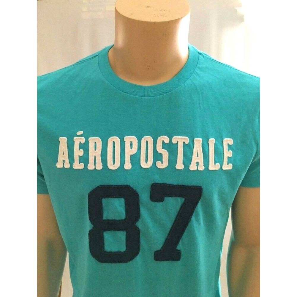 Aeropostale 85 T Shirt Adult SINGLE STITCH Turquoise Embellished Felt Letters